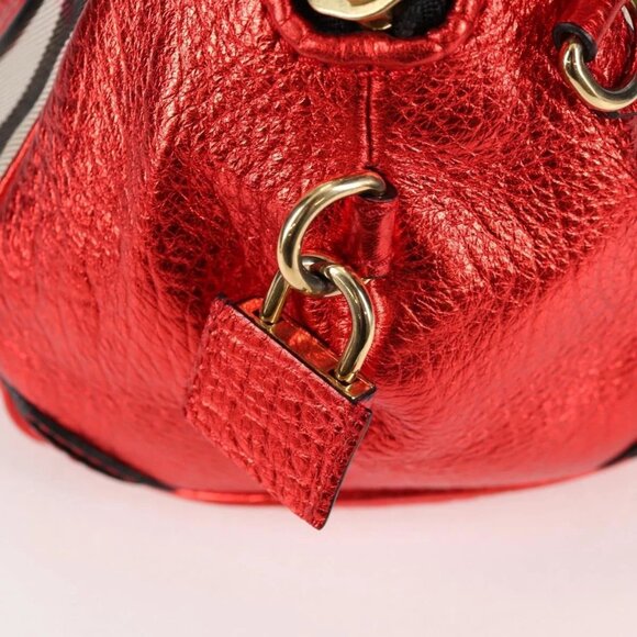 BURBERRY Nova Check Hand Bag Canvas Leather 2way Red Gold Auth - Picture 11 of 16